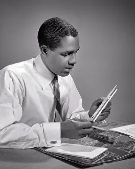 Cufflinks: African-American Man Working with Slide Rule Making Notes