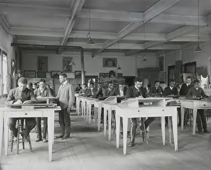 Drafting: African American men in Mechanical drawing class