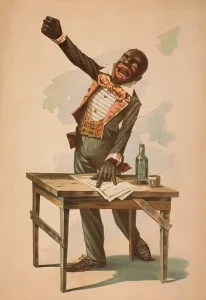 Blackface: African American, standing at desk, with one hand