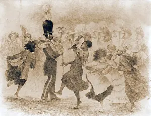 Fraternal: African Americans dancing in front of a ?