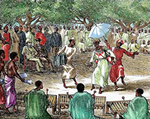 Percussion: African colonialism. Explorers attending a party in his hono