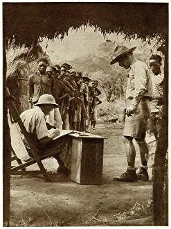 Queuing: African labourers lined up to receive their wages