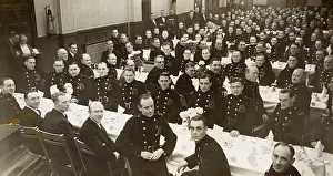 London Fire Brigade: AFS Bromley firefighters at tables, Bromley, Kent, WW2