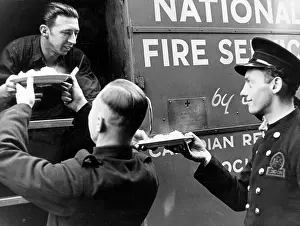 Saskatchewan: AFS firefighters being served from mobile kitchen, WW2
