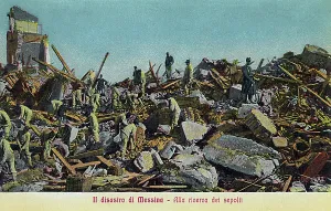 Searchers: Aftermath of Earthquake and Fire at Messina, Sicily, Italy