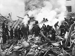 Aldgate: Aftermath of V2 rocket attack, Aldgate, London, WW2