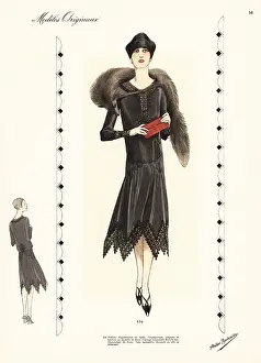 Atelier Bachwitz: Afternoon robe in black faille, black lace trim