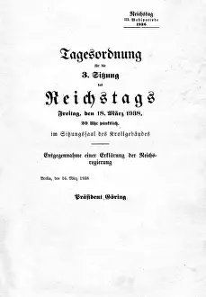 Agenda: Agenda of the Reichstag