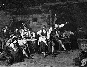 Defregger: agriculture, alpine pasture, dancing in the hut