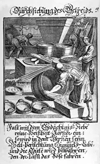 Weigel: agriculture / farming, harvest, sieving of corn