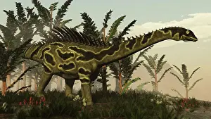 Ligabuei: Agustinia dinosaur walking amongst vegetation