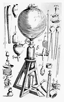 1660: Air pump built for Robert Boyle (1627-91) by Robert