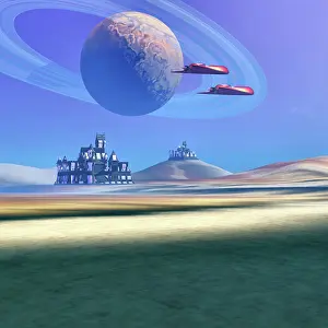 Guarding: Two aircraft guard this alien planet