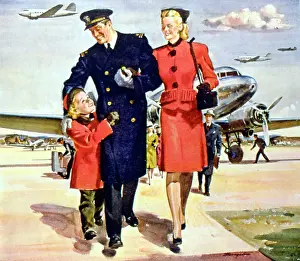 Aviation: Airline pilot with his wife and daughter