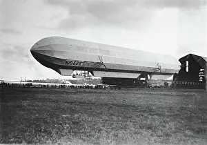Spiess: Airship Spiess Parked by a Hangar