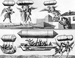 Comedians: Airships in cartoons, around 1900