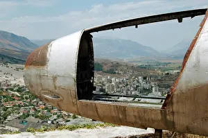 Landed: Albania. Gjirokaster viewed through the cockpit of the Ameri