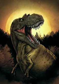 Sarcophagus: Albertosaurus dinosaur roaring under moonlight