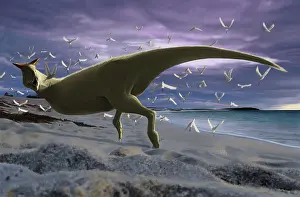 Carefree: An albino Carnotaurus surprising a flock of Lectavis