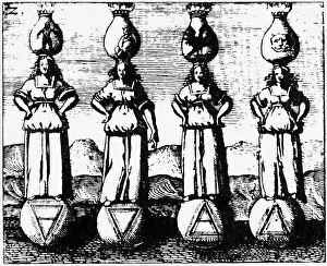 Esoteric: alchemy, allegories, foir elements earth, fire