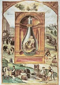 Solis: alchemy, allegory, vial with dragon and boy