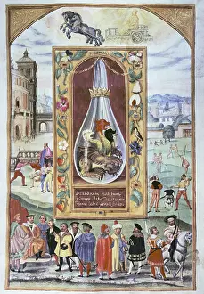 Solis: alchemy, allegory, vial with three-headed dragon