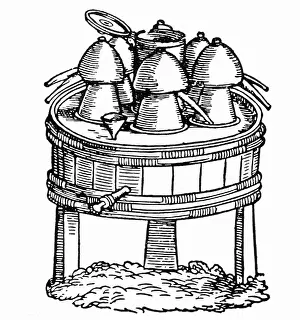 Destillation: alchemy, destillation, water bath, Balneum Mariae