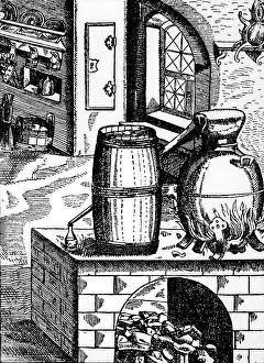 1583: alchemy, distillation, appliance standing on