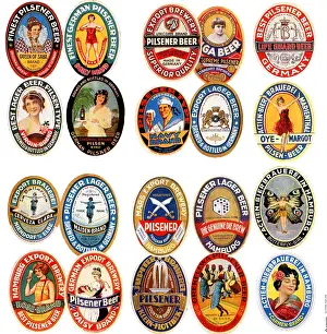 Brew: alcohol, beer, bottle labels of 20 Hamburg Export