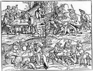 Schon: alcohol, wine, the attributes of wine, woodcut