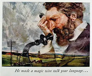 Wires: Alexander Graham Bell with a telephone