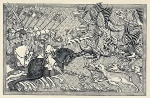 Alexander the Great fighting dragons