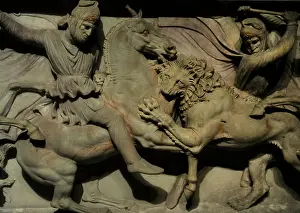 Persia: Alexander Sarcophagus. 4th century BC. Alexander and the Mac