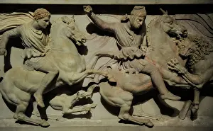 Persia: Alexander Sarcophagus. 4th century BC. Alexander and the Mac
