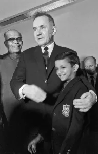 Schoolchildren: Alexei Kosygin on visit to India, 1968