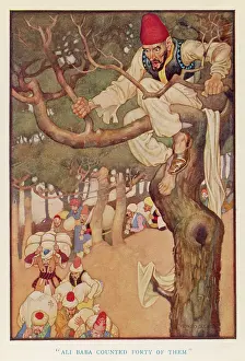 Baba: Ali Baba counts the thieves from his tree perch