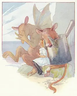 Gryphon: Alice sitting between the Gryphon & Mock Turtle