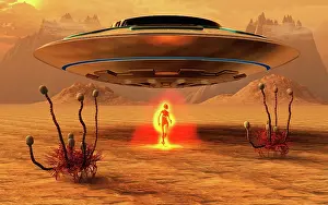 Beam: An alien beaming down from its flying saucer to