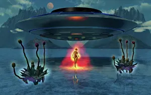 Beam: An alien beaming down from its flying saucer to