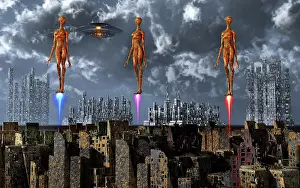 Anthropomorphic: Alien beings using jet boots to travel around