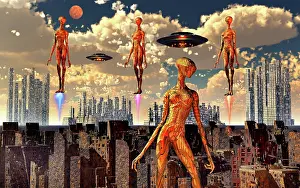 Anthropomorphic: Alien beings using jet boots to travel around