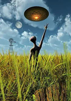 Extended: An alien being directing a UFO in making crop circles
