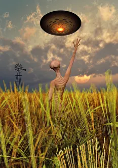 Extended: An alien being directing a UFO in making crop circles