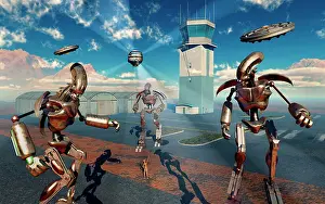 Spaceport: An alien being with giant robots at the Area 51 top secret ?