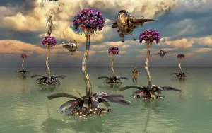 Ecology: Alien humanoid beings using harvesters to collect