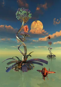 Ecology: Alien humanoid beings using harvesters to collect