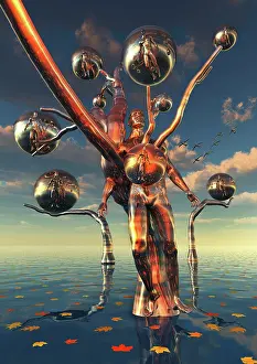 Humanoid: An alien humanoid figure reproducing itself via