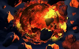 Collision: An alien planet or moon, breaking apart