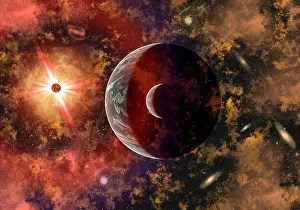 Luminosity: An alien planet and its moon in orbit around a red giant ?