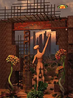 Extended: An alien reptoid being exploring the ruins